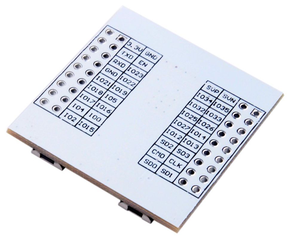 ESP32 WiFi module adapter plaat met knoppen en header pins onderkant